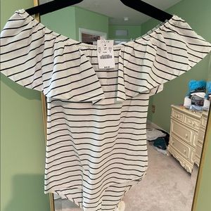 Striped off the shoulder body suit